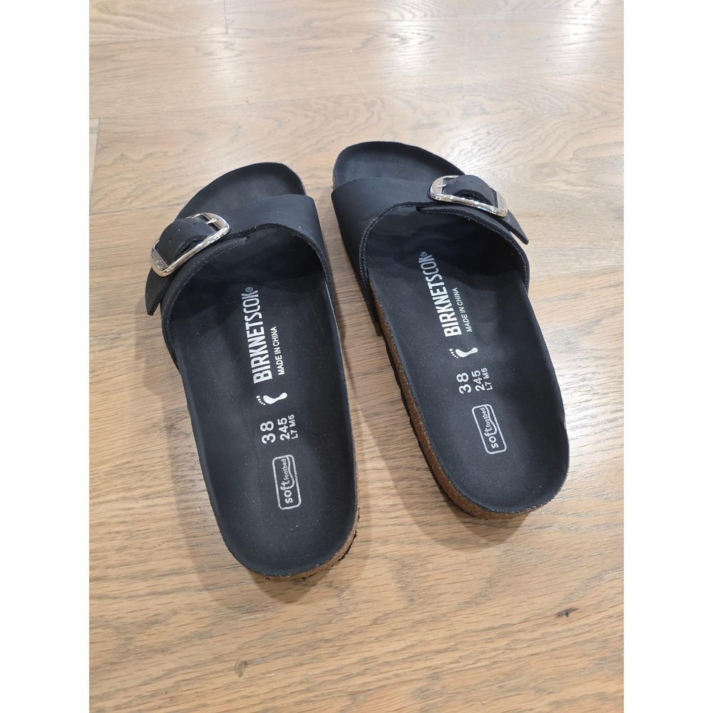 Birknetscok Black Big Buckle Slide Sandals Soft Footbed Womens 38 7-7.5 - Picture 4 of 6